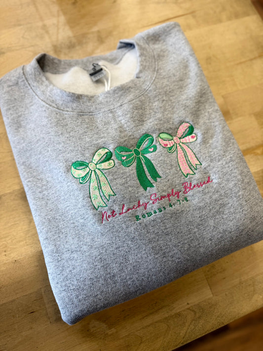 Not Lucky Simply Blessed Embroidered Crewneck
