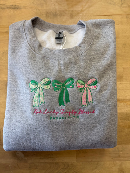 Not Lucky Simply Blessed Embroidered Crewneck