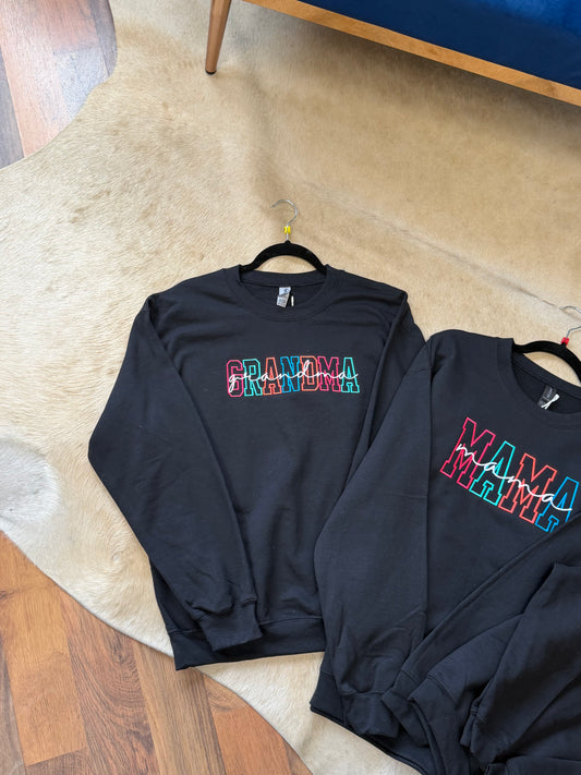 GRANDMA Embroidered Crewneck | Matching Mama, Mini, Grandma Set