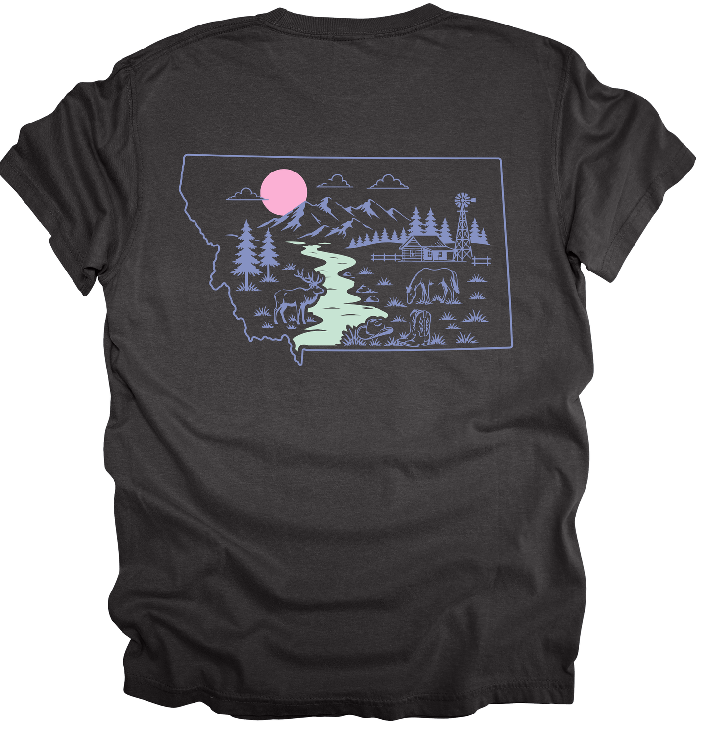 MONTANA MAP OUTLINE Graphic Apparel | Adult Tee