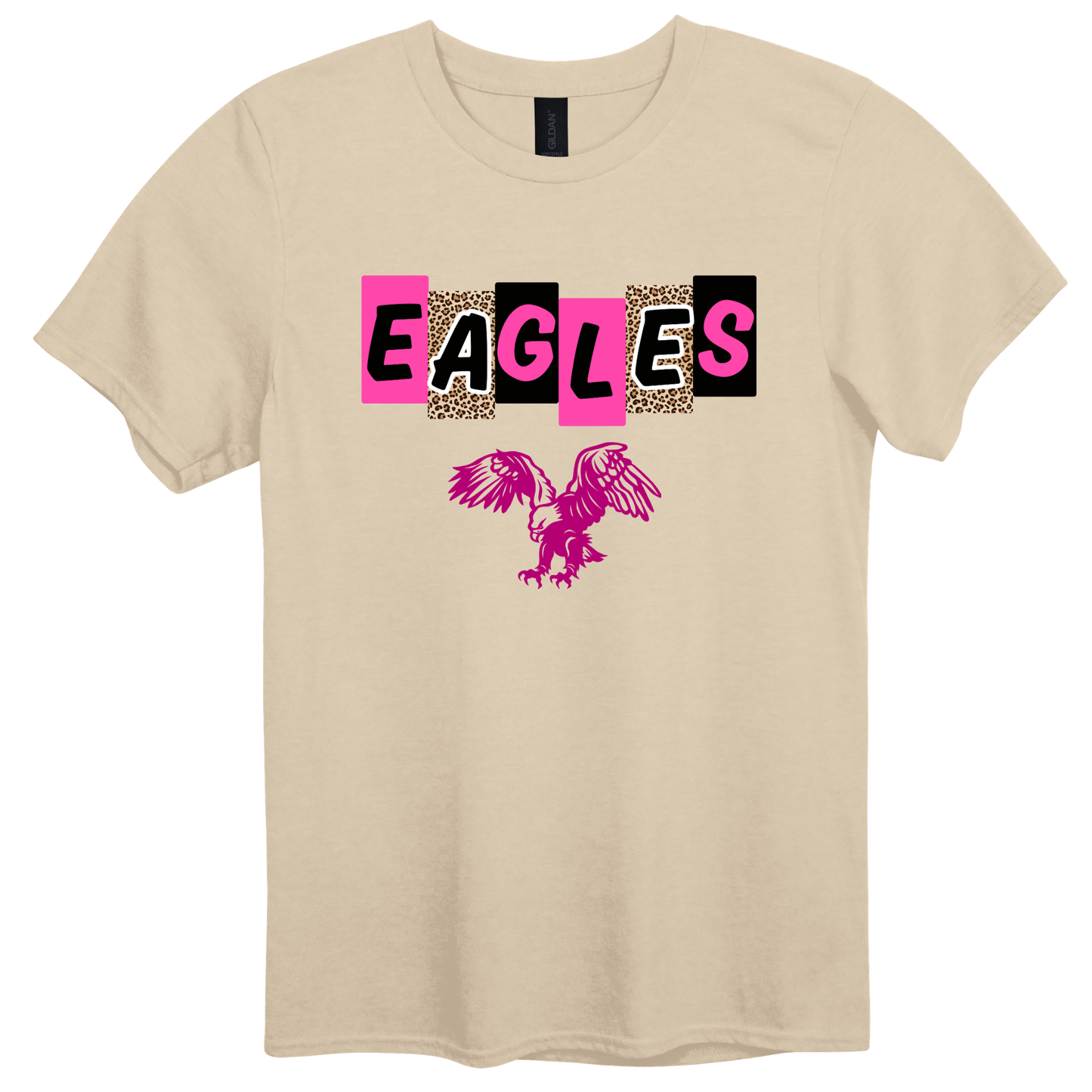 PINK EAGLES Leopard Letter Blocks Graphic Apparel | Adult Spirit Wear