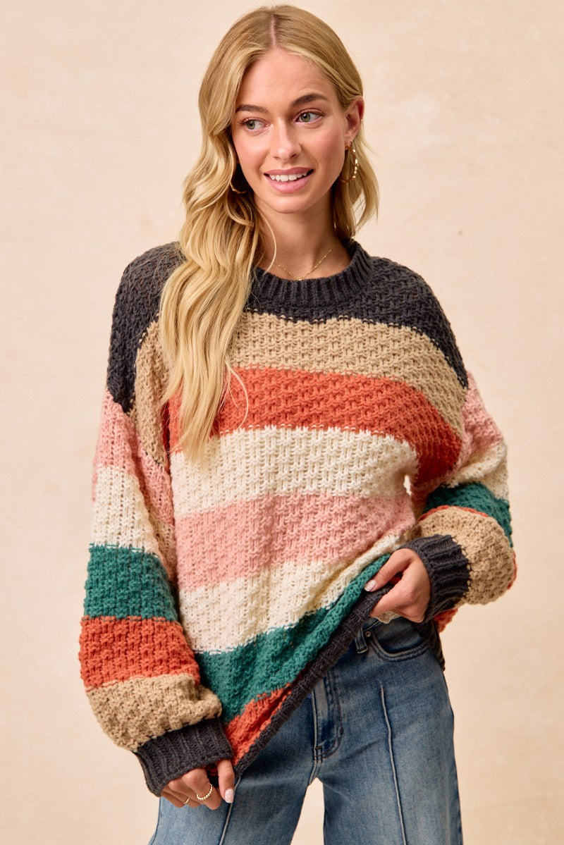 Stripes Color Block Chunky Sweater