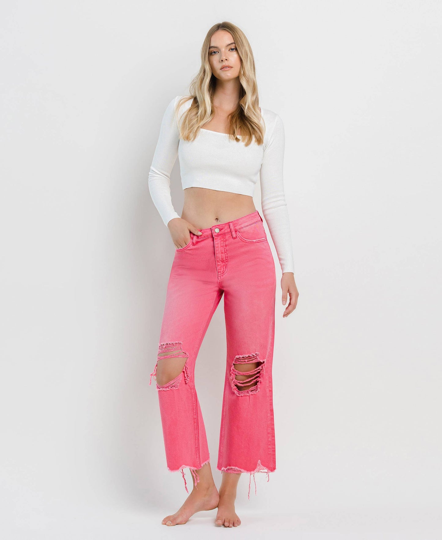 90'S VINTAGE SUPER HR CROP FLARE PINK