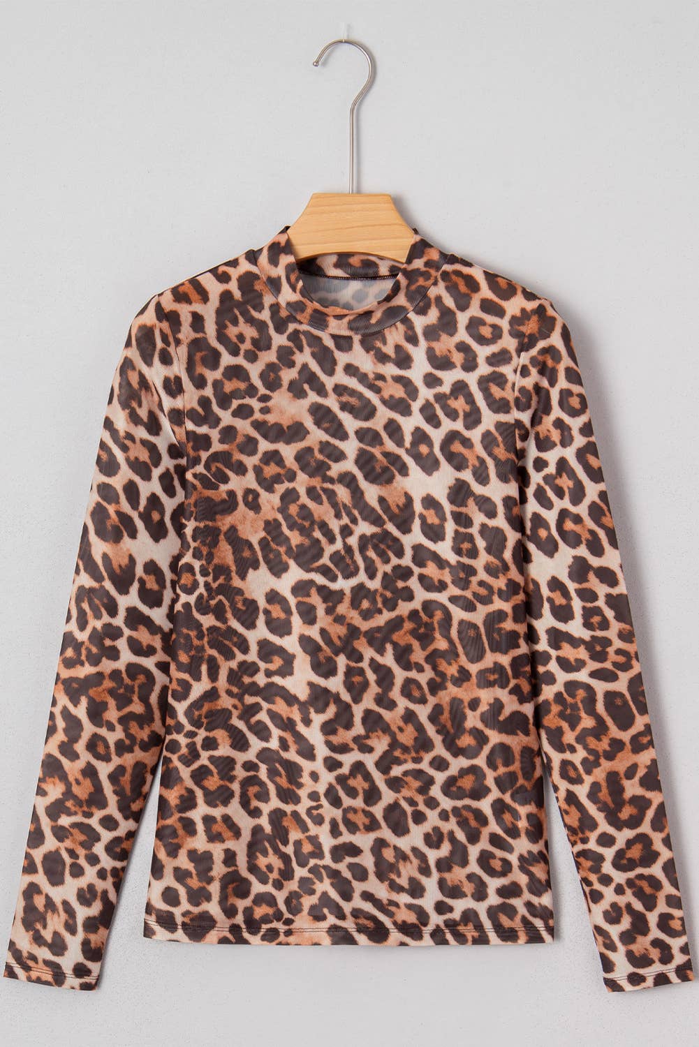Leopard Mock Neck Mesh Top