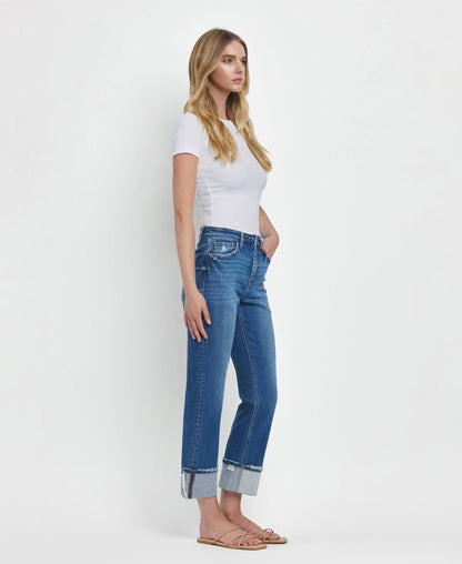 HIGH RISE CUFFED STRAIGHT JEANS - DAPHNE