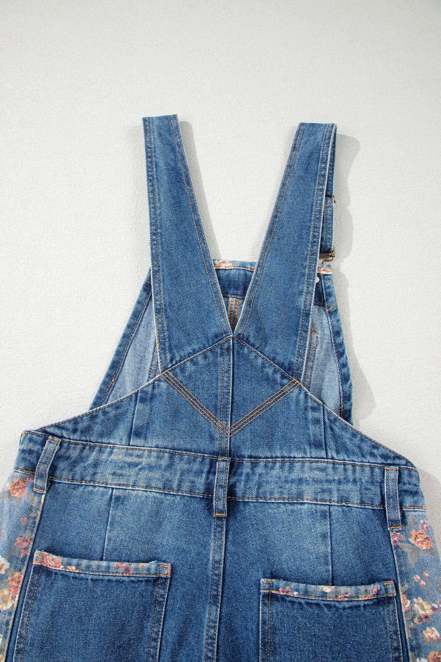 Floral Patchwork Denim Wide Leg Overalls