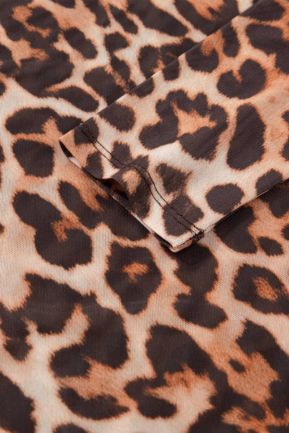 Leopard Mock Neck Mesh Top