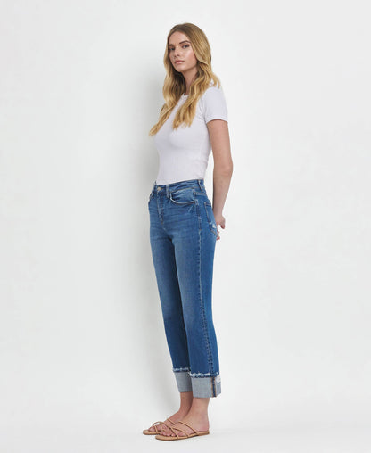 HIGH RISE CUFFED STRAIGHT JEANS - DAPHNE