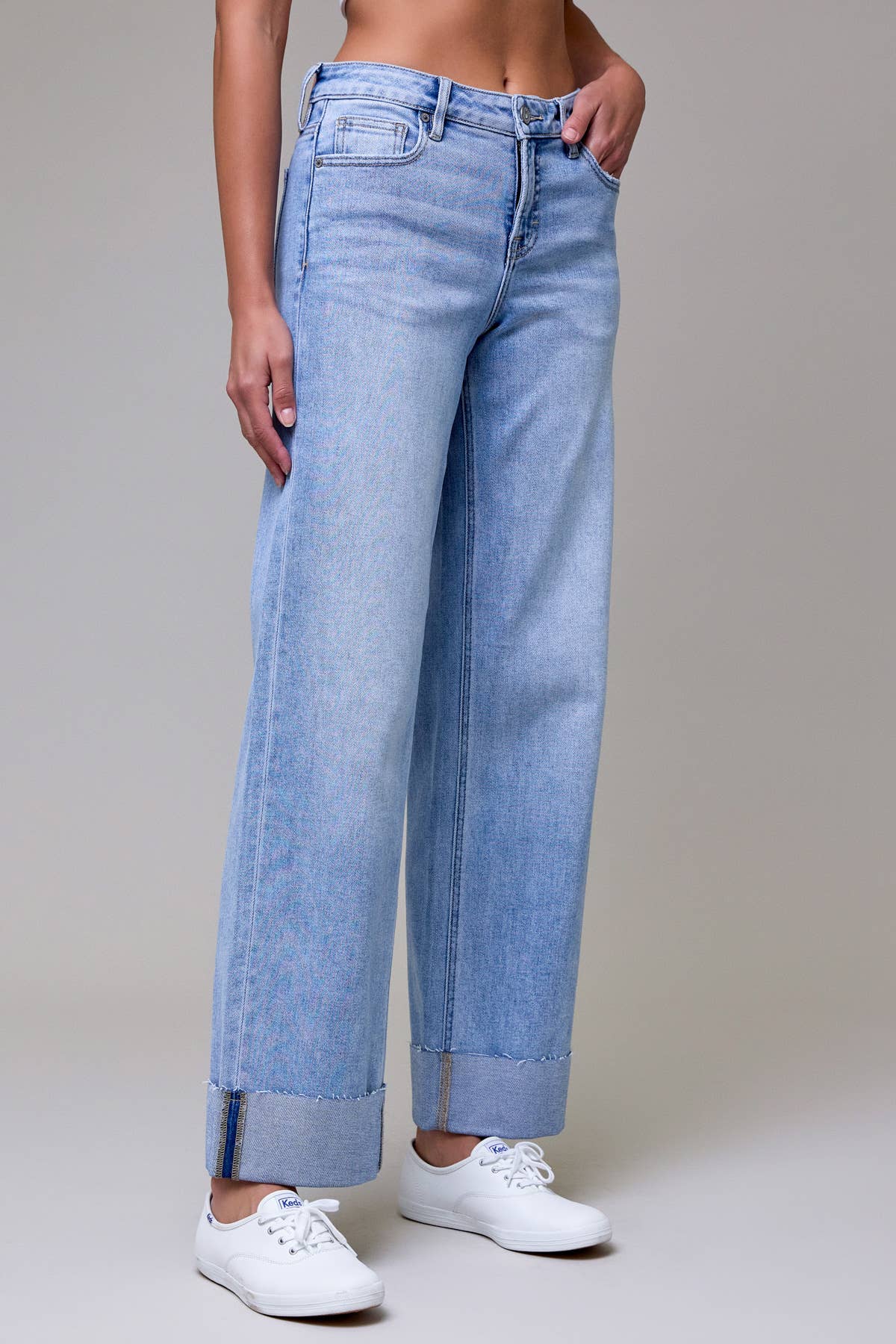 Mid Rise LOGAN Dad Jeans with Raw Hem