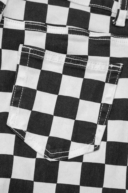 Checker Distressed Raw Edge Cropped Jeans