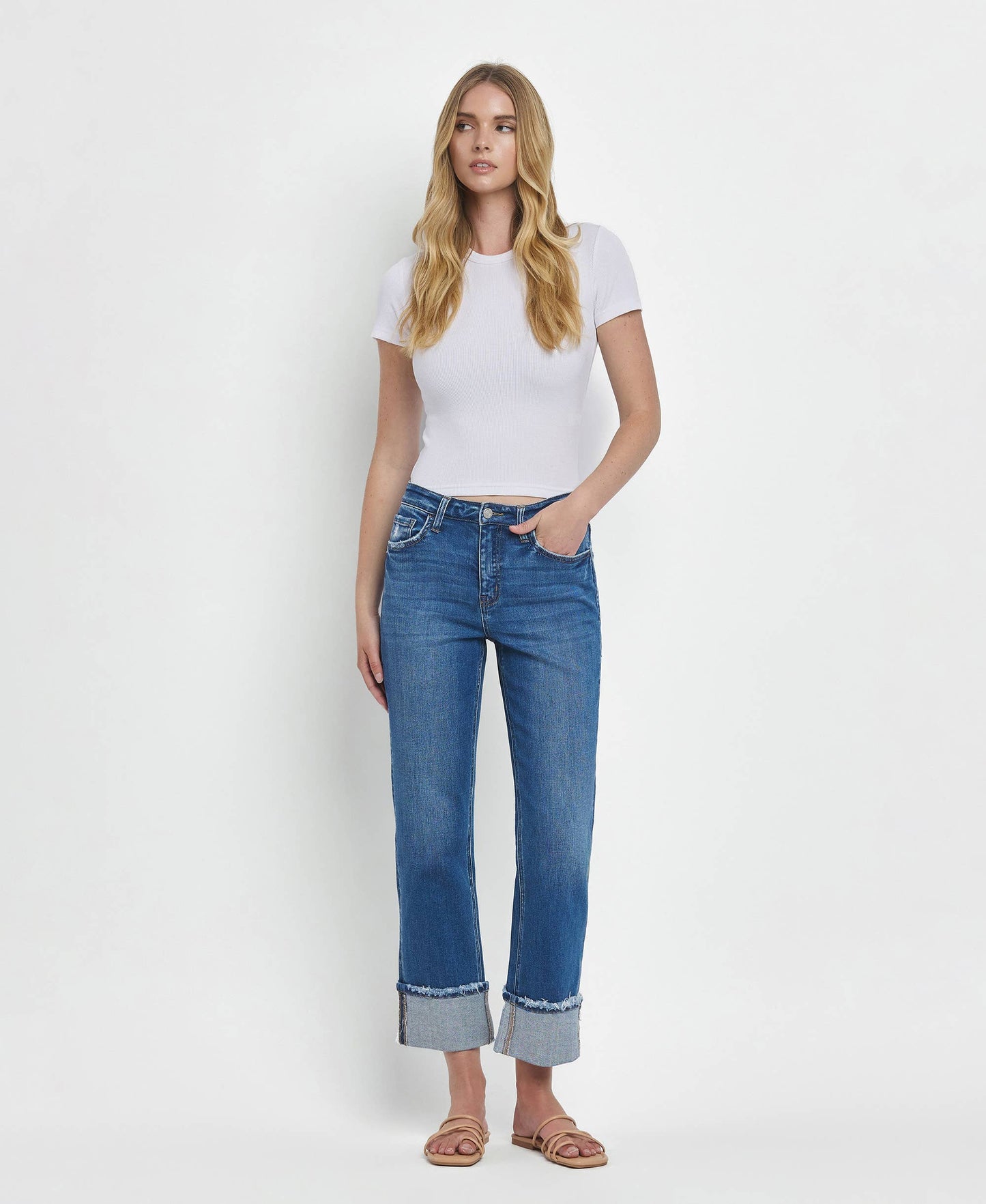 HIGH RISE CUFFED STRAIGHT JEANS - DAPHNE