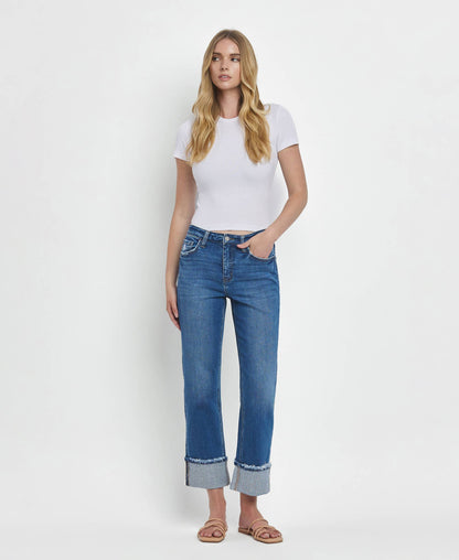 HIGH RISE CUFFED STRAIGHT JEANS - DAPHNE