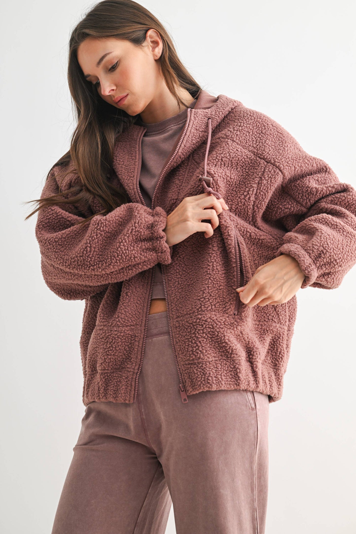 Alpine Fleece Zip Up Hoodie: ROSE TAUPE