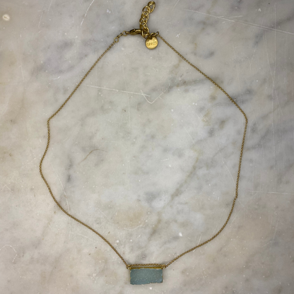 Druzy Agate Rectangle Bar Matte Gold Necklace