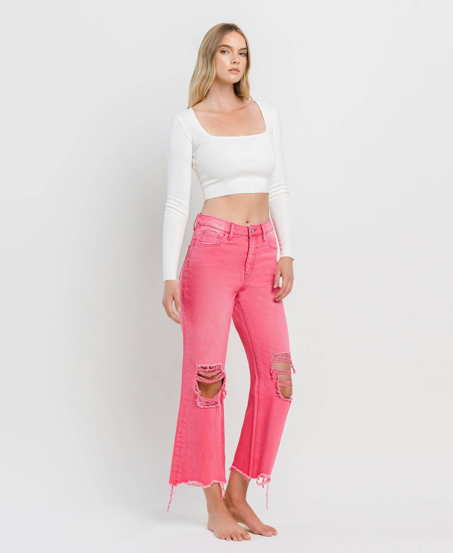 90'S VINTAGE SUPER HR CROP FLARE PINK