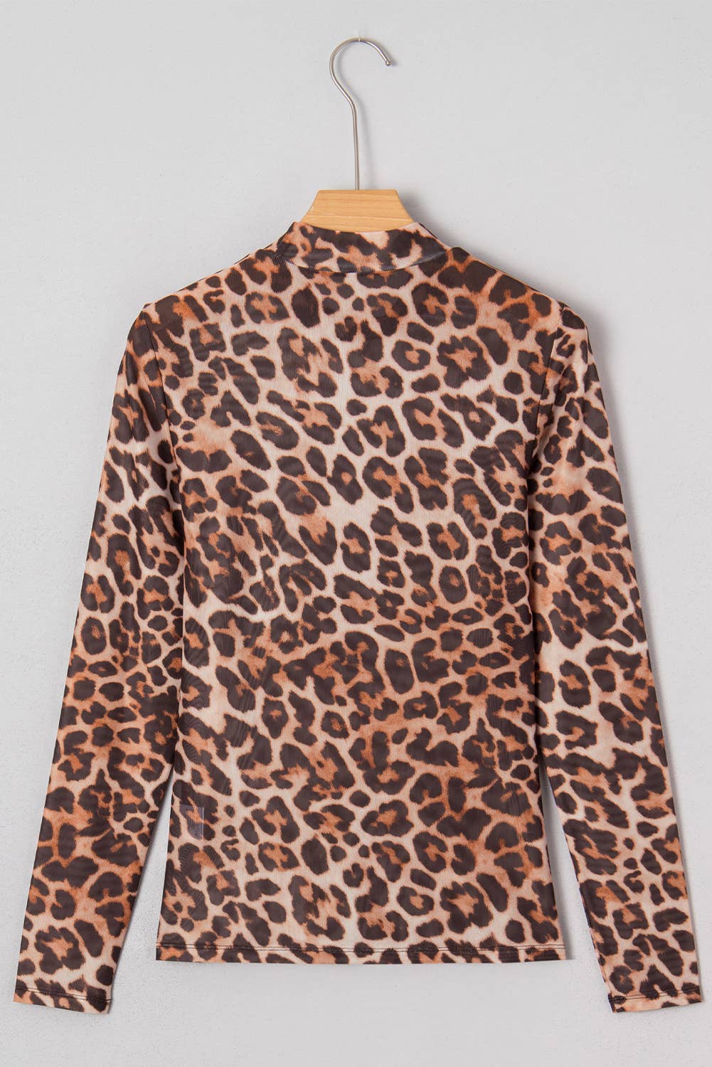 Leopard Mock Neck Mesh Top