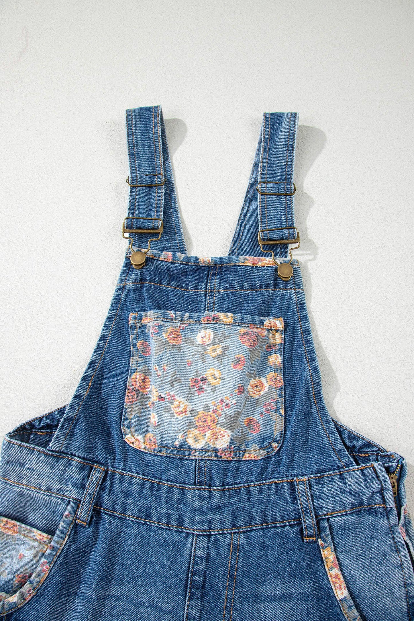 Floral Patchwork Denim Wide Leg Overalls