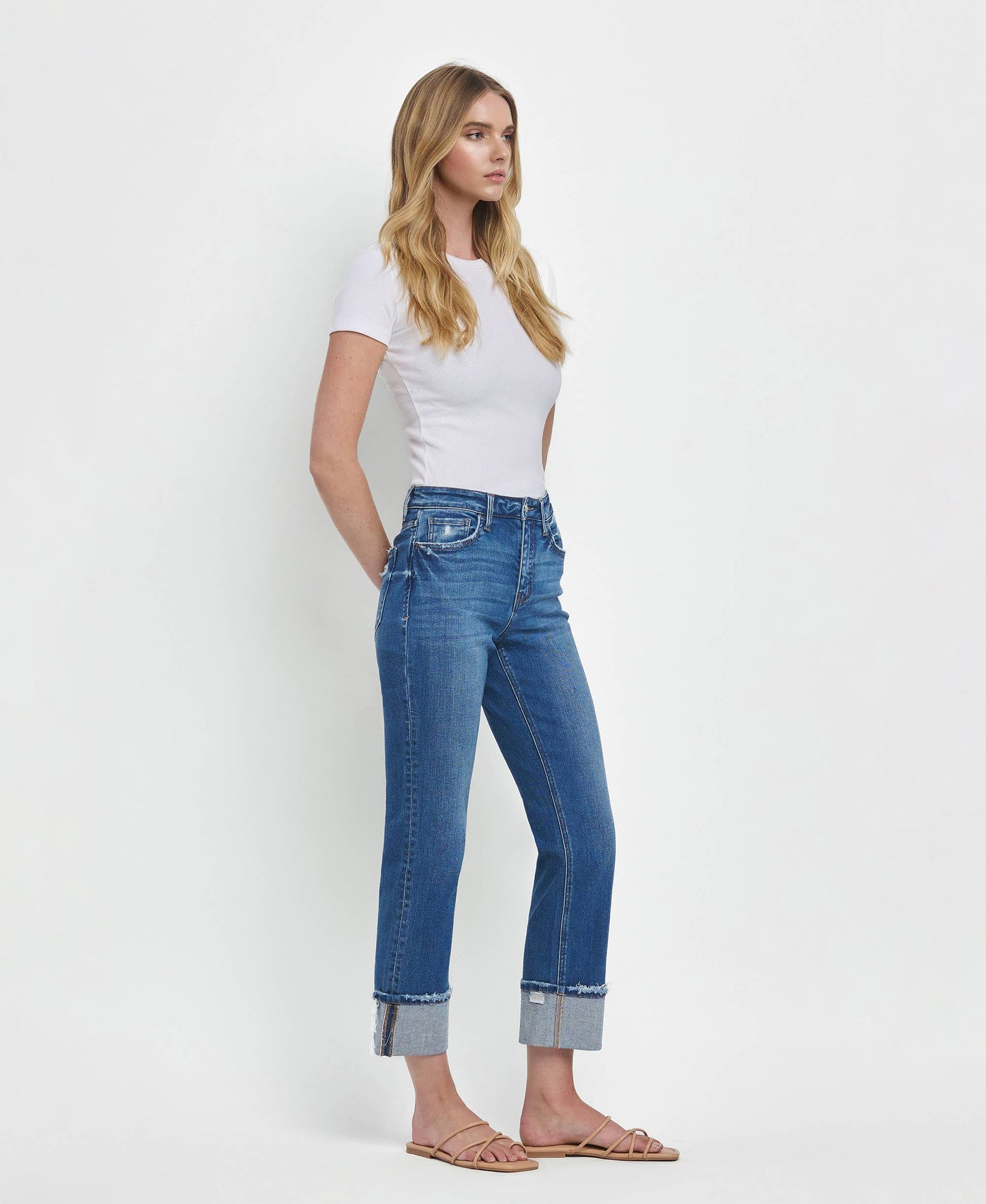 HIGH RISE CUFFED STRAIGHT JEANS - DAPHNE