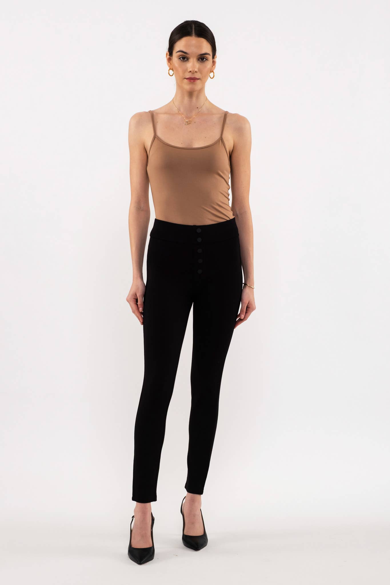 BUTTON DETAIL JEGGINGS: BLACK