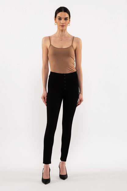 BUTTON DETAIL JEGGINGS: BLACK
