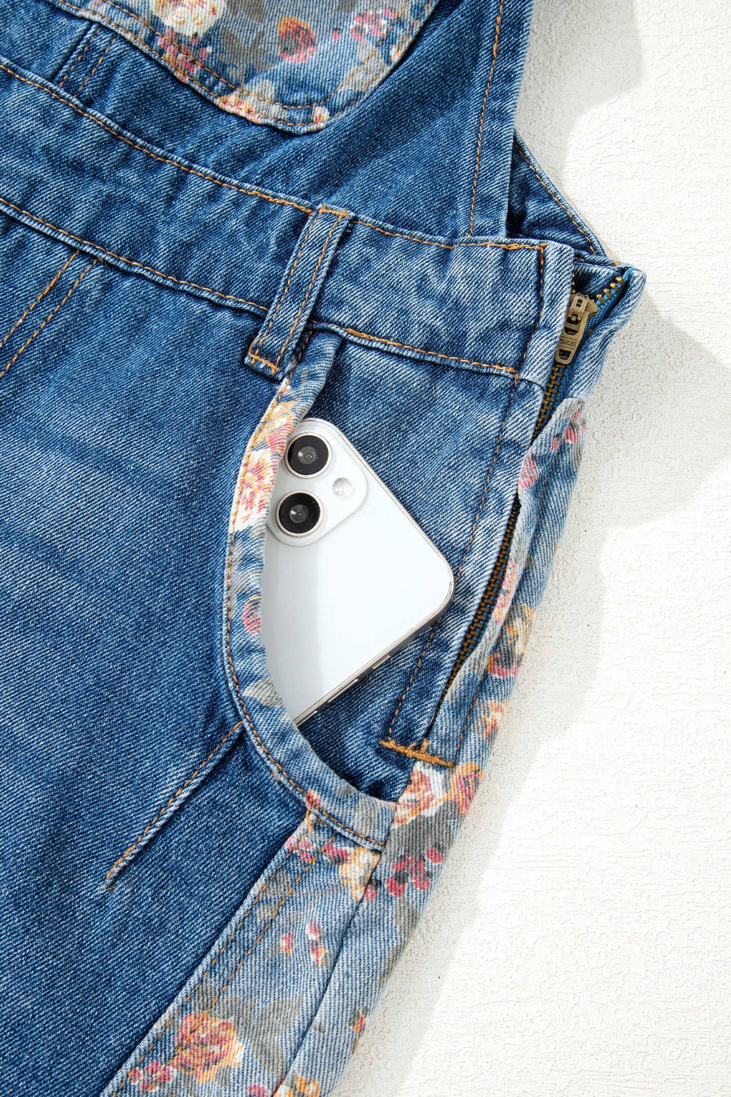 Floral Patchwork Denim Wide Leg Overalls