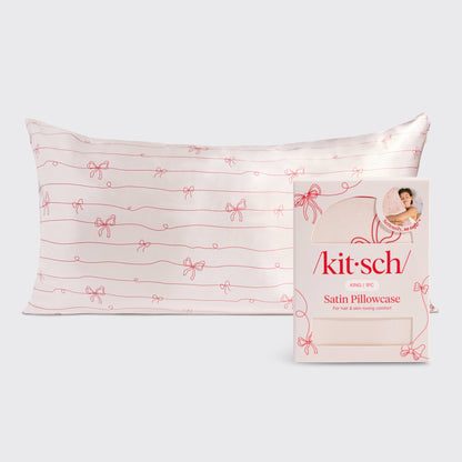 Satin Pillowcase in Striped Bows - King
