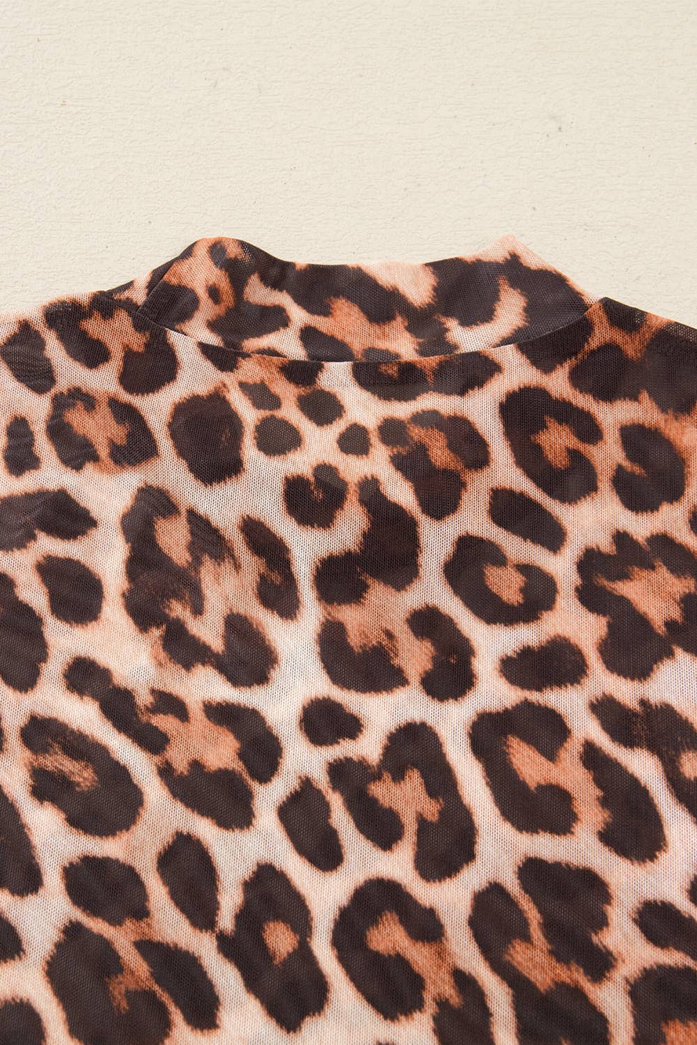 Leopard Mock Neck Mesh Top