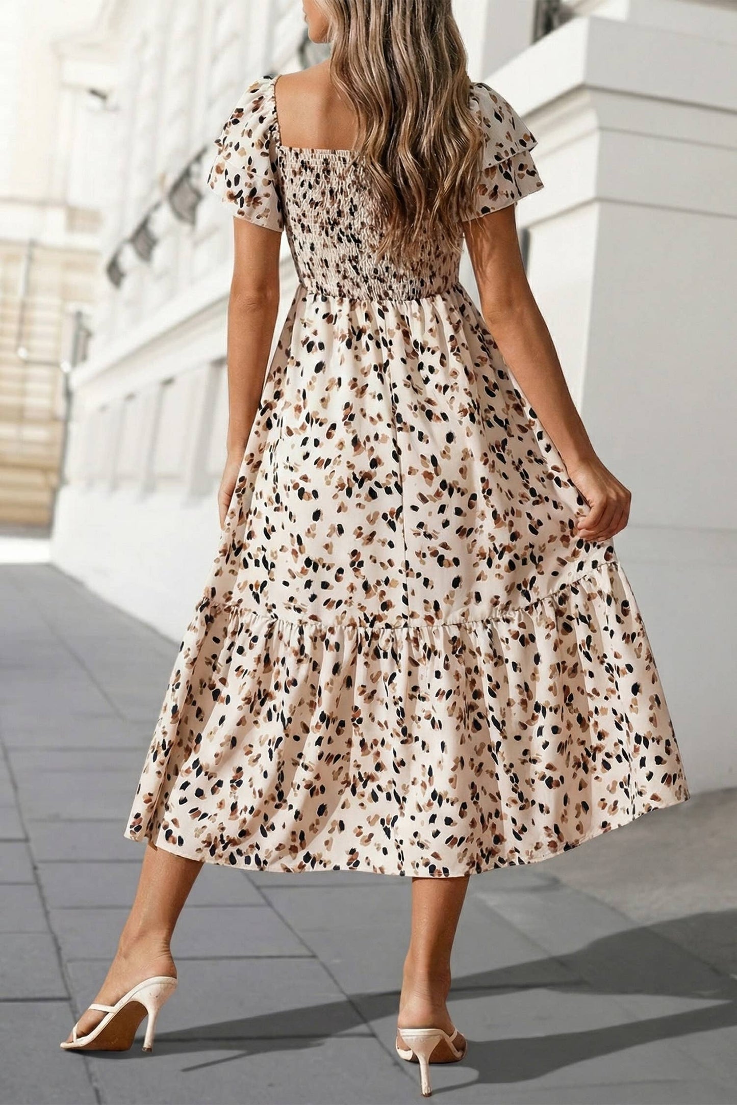 Abstract Print Square Neck Dress