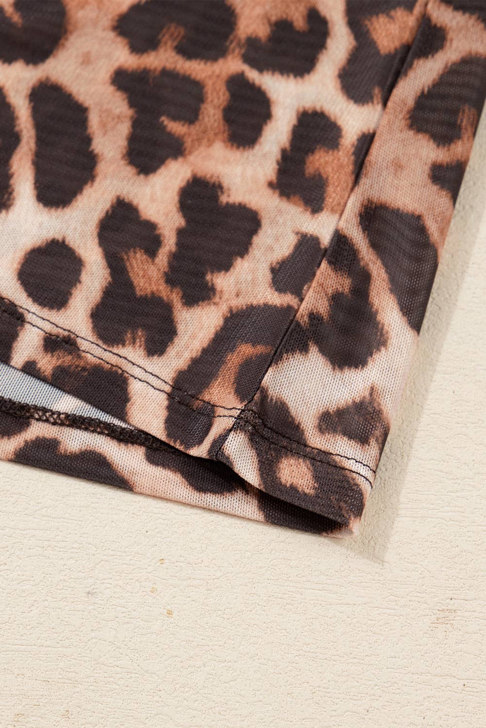 Leopard Mock Neck Mesh Top