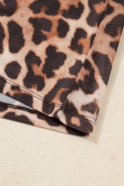 Leopard Mock Neck Mesh Top