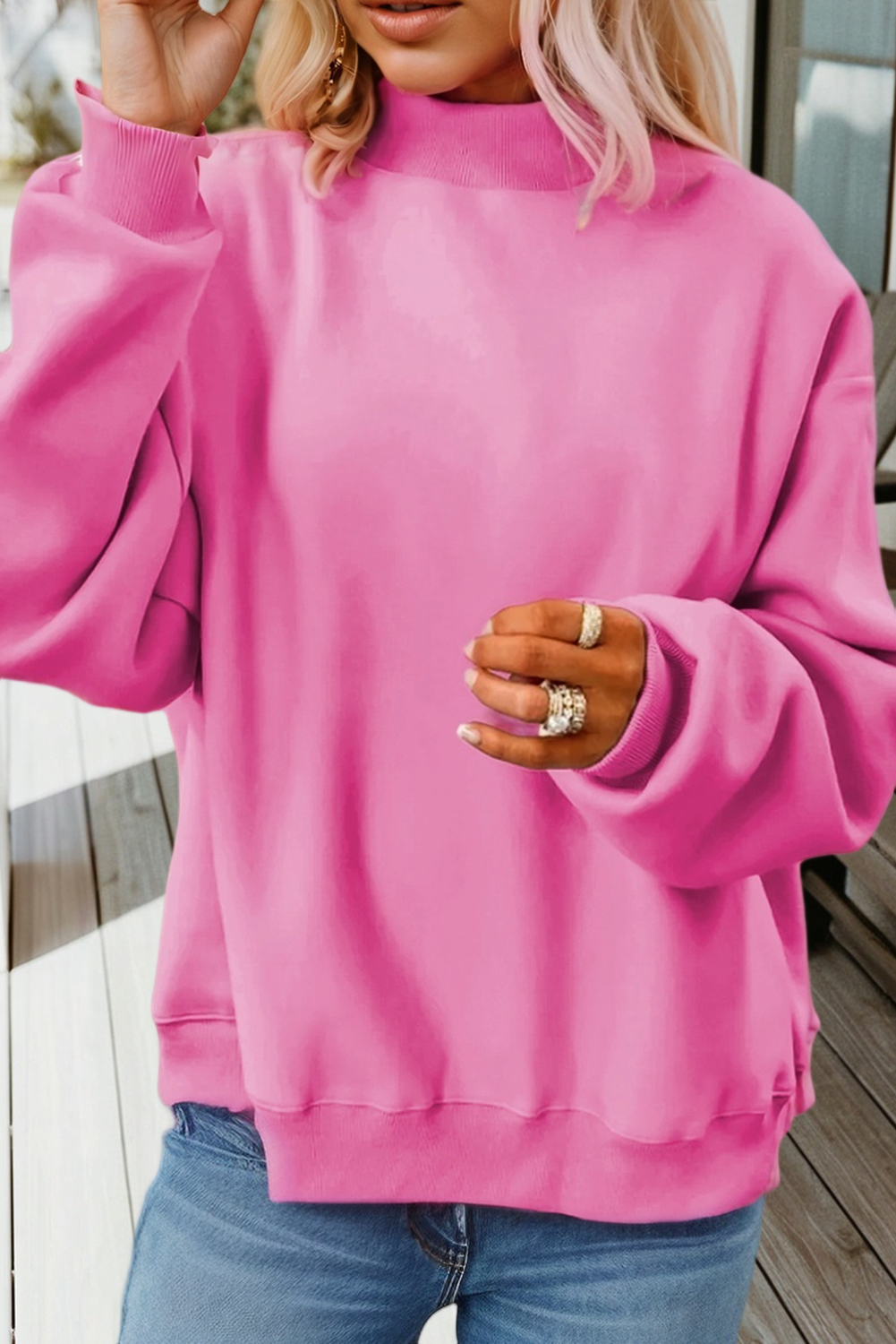 Reversible Mock Neck - Bright Pink