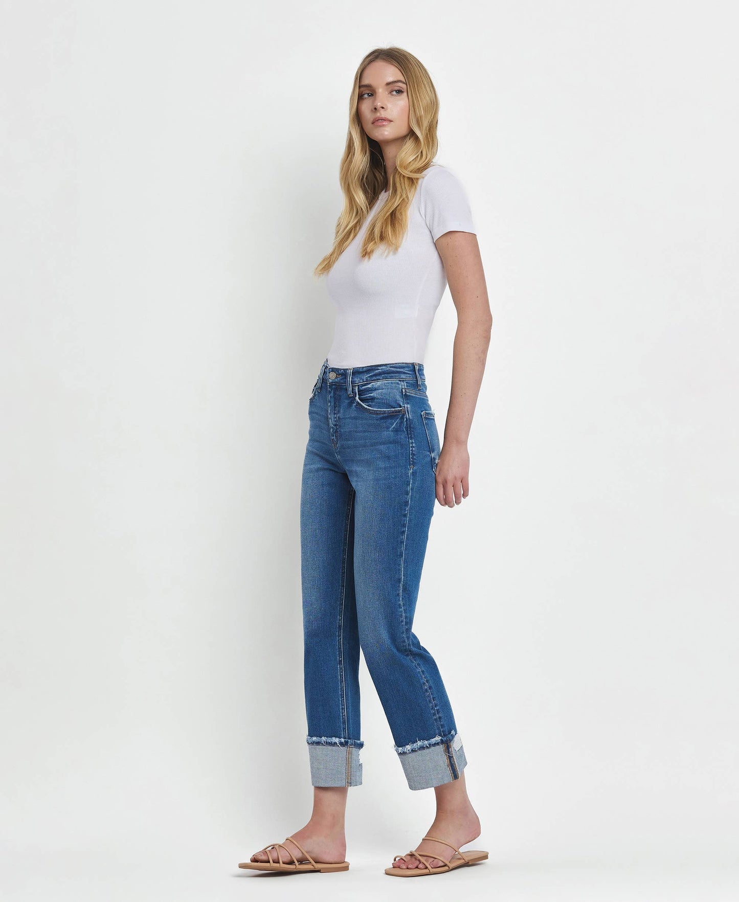 HIGH RISE CUFFED STRAIGHT JEANS - DAPHNE