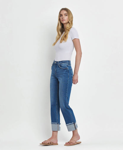 HIGH RISE CUFFED STRAIGHT JEANS - DAPHNE