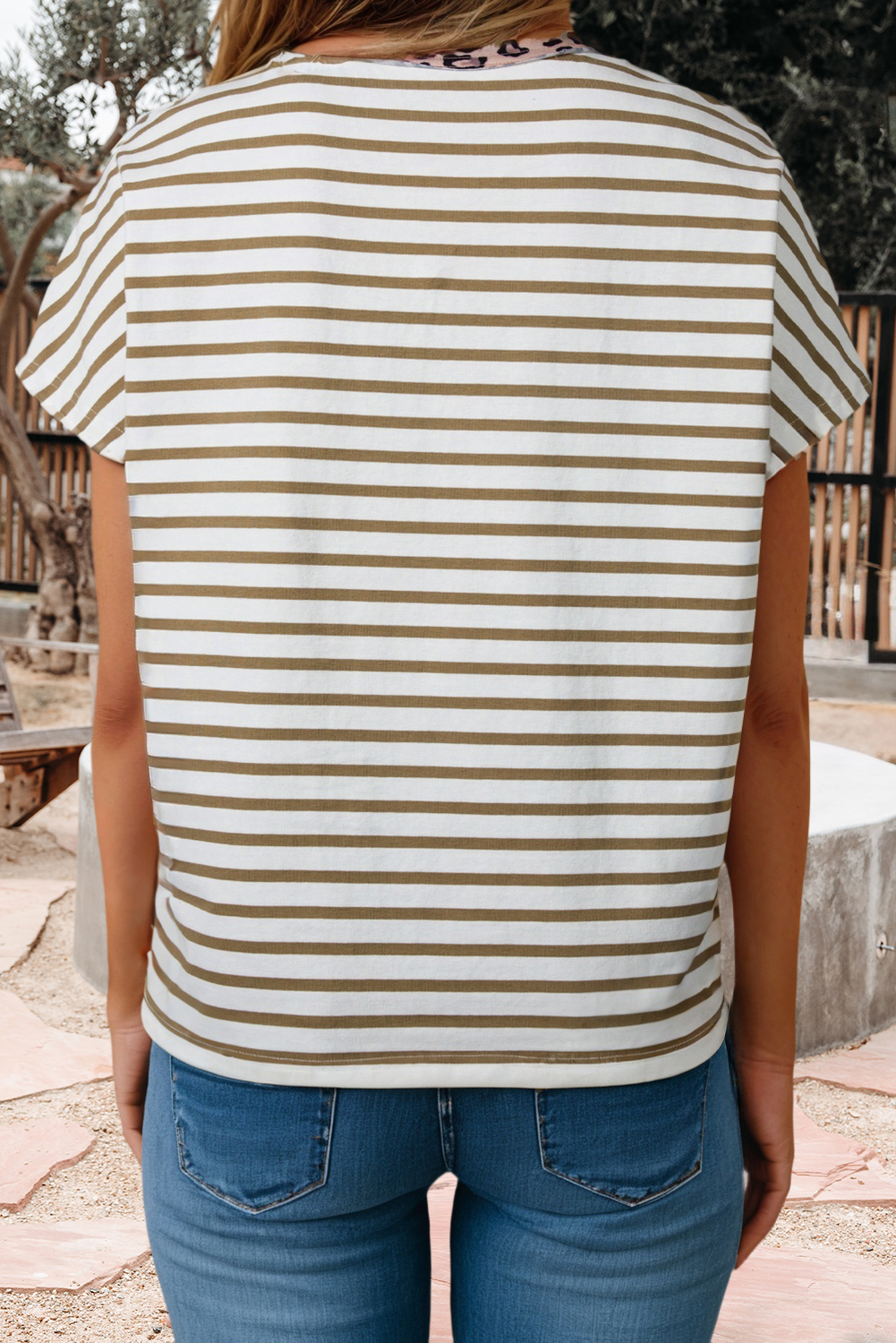 Stripe Leopard Round Neck