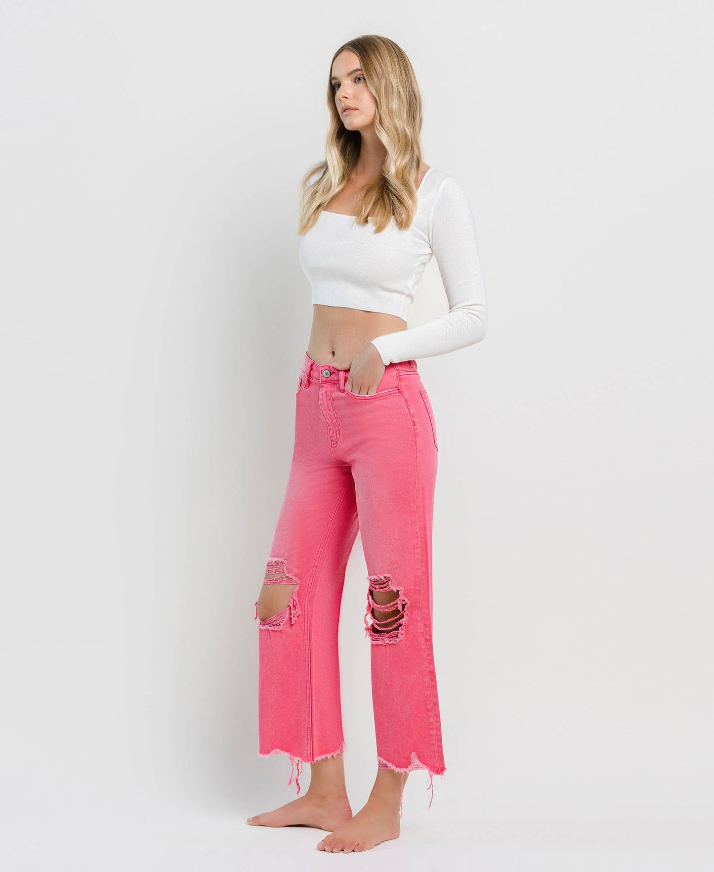 90'S VINTAGE SUPER HR CROP FLARE PINK