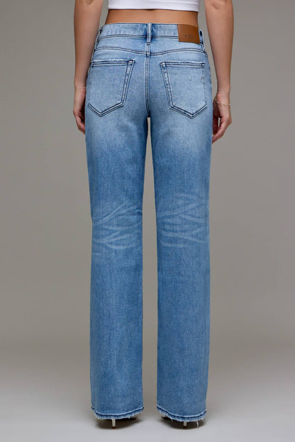 Medium Wash Mid Rise Distressed 33" Inseam Dad Jean