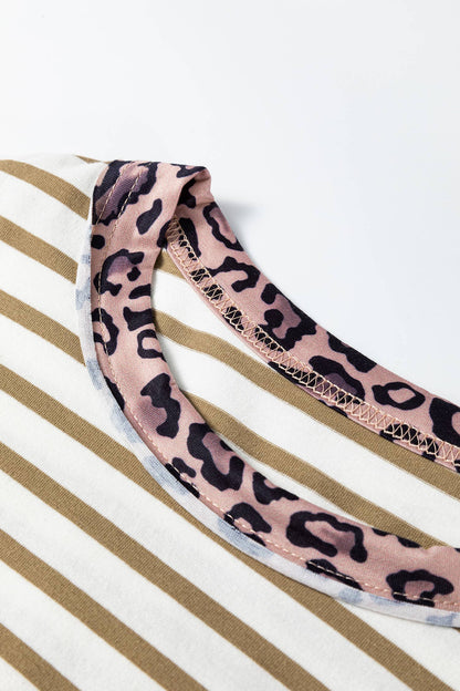 Stripe Leopard Round Neck