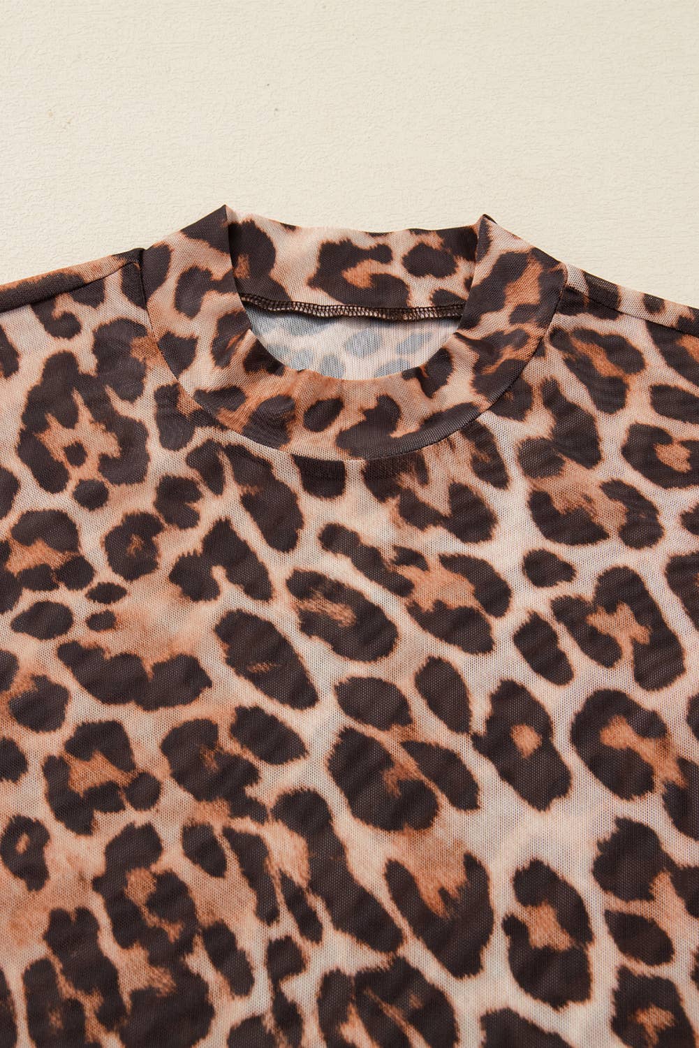 Leopard Mock Neck Mesh Top