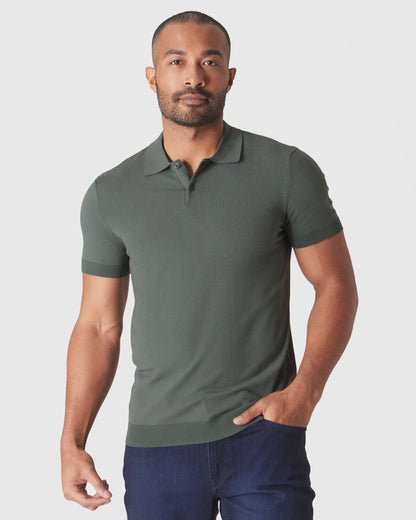 Short Sleeve Sweater Polo Shirt | Moss
