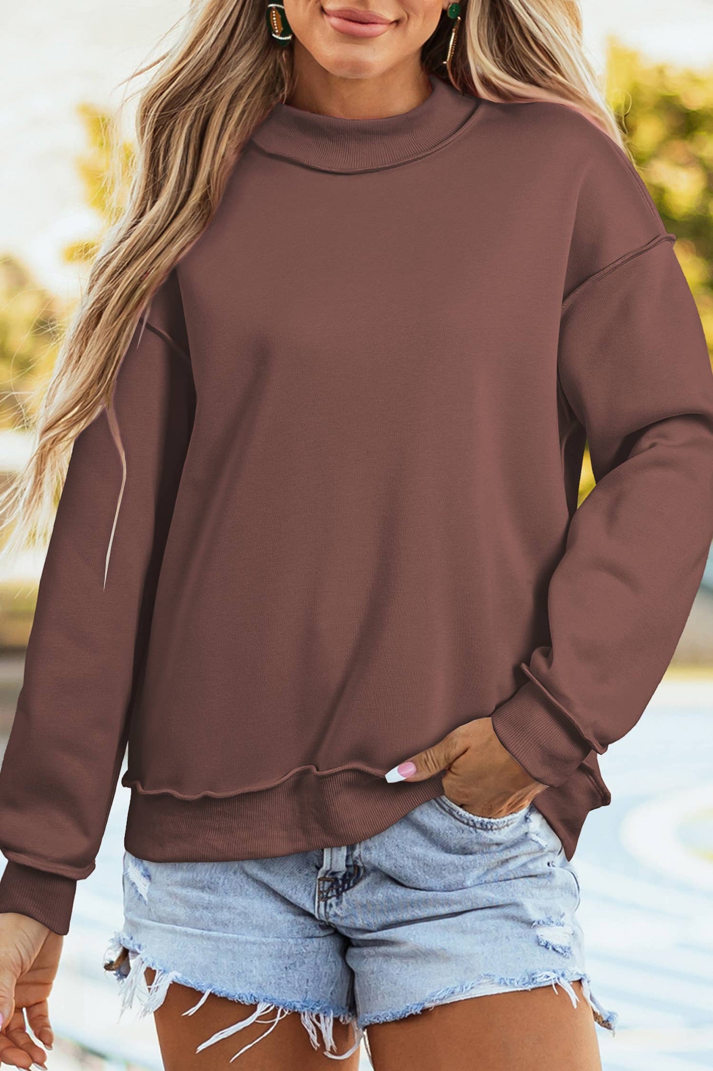 Oversized Reversible Mock Neck - Brown